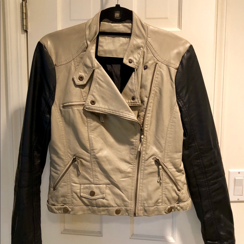 Faux Leather Black and Tan Moto Jacket
